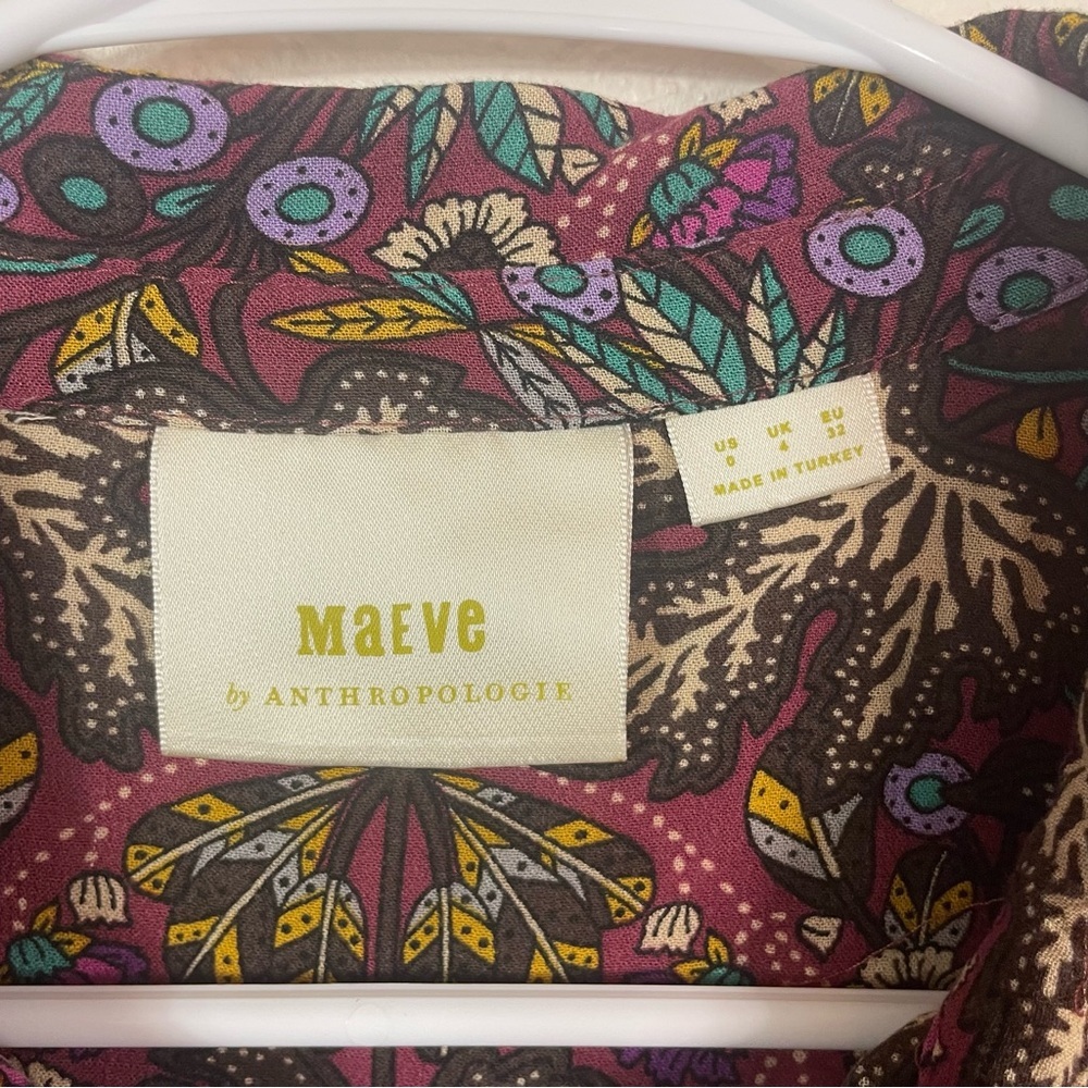 Maeve Anthropologie Janie Flounced Peasant Blouse Multicolor size 0 Boho Paisley - Picture 5 of 8